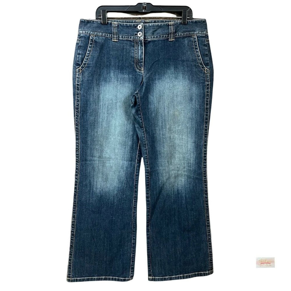 Ann Taylor Curvy Straight Fit Jeans Mid Rise Flap Back Pockets Blue Sz 14.